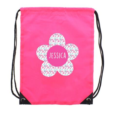 Personalised Flower Pink Drawstring Bag £14.99